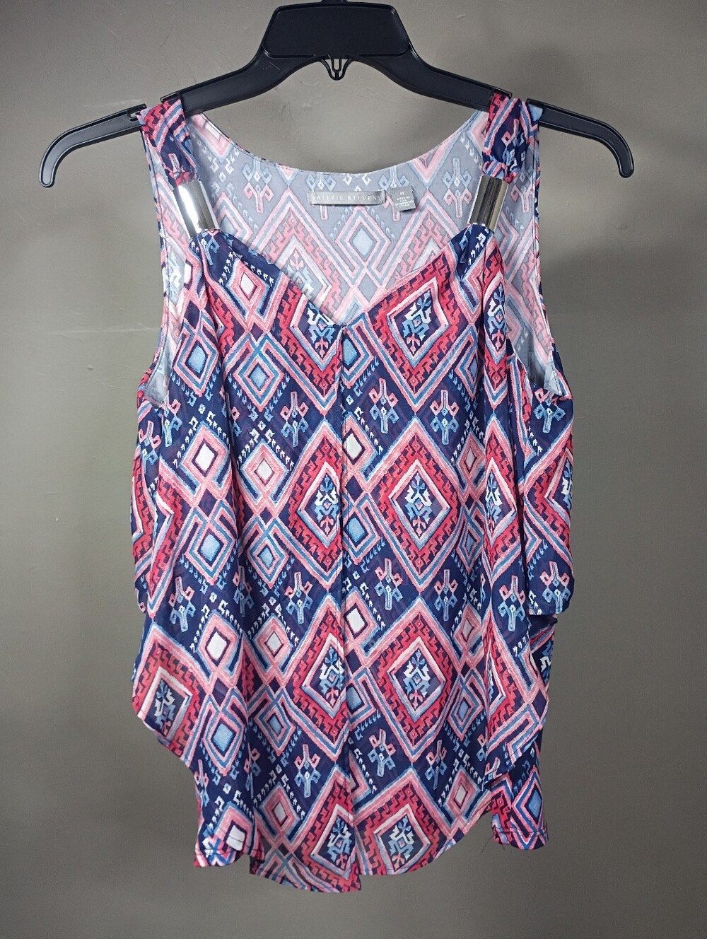 Women’s Sleeveless Geometric Print Tank Top - Navy & Pink